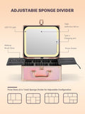 Qislee Makeup Box with A Detachable Lighted Mirror, Waterproof Travel Train Case, Cosmetic Organizer and Makeup Suitcase with Adjustable Dividers, Magnetic LED Mirror(Sparkling Gradient Pink)