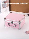 Qislee Makeup Box with A Detachable Lighted Mirror, Waterproof Travel Train Case, Cosmetic Organizer and Makeup Suitcase with Adjustable Dividers, Magnetic LED Mirror(Icy Pink, Diamond Textures)